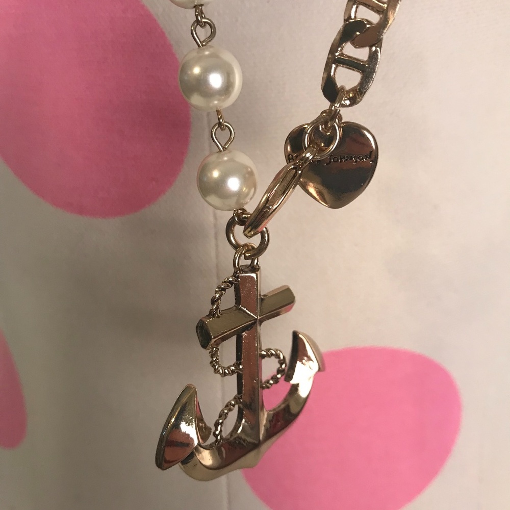 Anchors and Pearls Long Gold Necklace - Picture 5 of 7